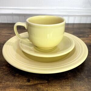 Fiesta Retired Yellow Dinner Plate Jumbo Cup and Salad Plate Set Vintage 90s